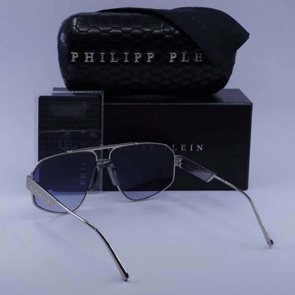 Philipp Plein SPP106M 0579 Sunglasses Palladium Aviator Frame, Blue Lenses - Picture 12 of 12